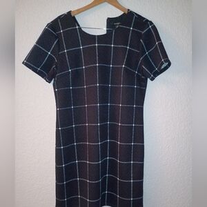 Sharagano Midnight Blue and White Checkered Mini Dress With Zippered Back